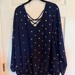 Torrid Navy Blouse with Gold Dots
